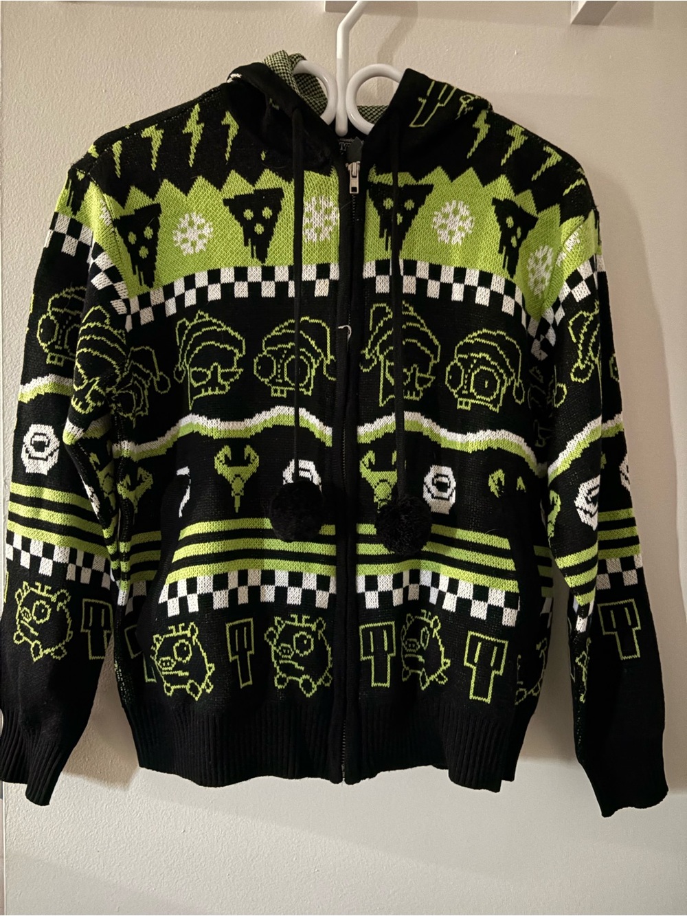 Invader Zim GIR Fair Isle Zip-Up Sweater Hoodie